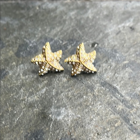 J.Crew Gold Rhinestone sparkly Starfish Earrings - Picture 2 of 3